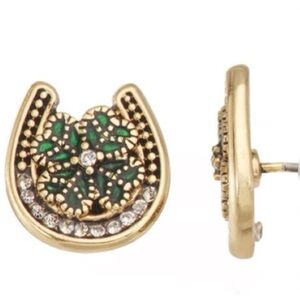 NWOT Napier Shamrock and Horseshoe crystal goldtone post earrings